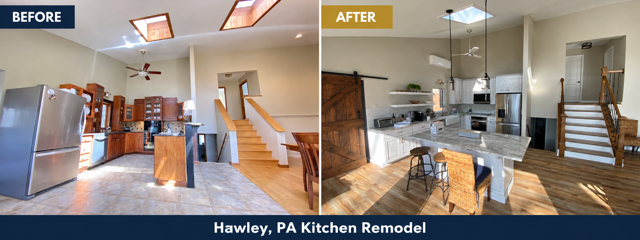 Before and after kitchen remodel in Hawley, Pennsylvania